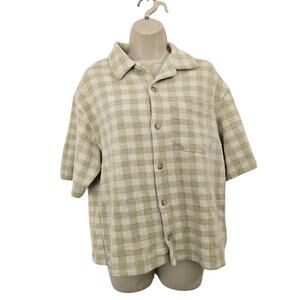 ZARA Checked Short Sleeve Buttondown Green Size S